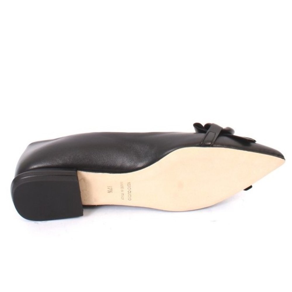 Fucsia 1000 Black Leather Buckle Pointy Flat Shoe - Picture 8 of 8